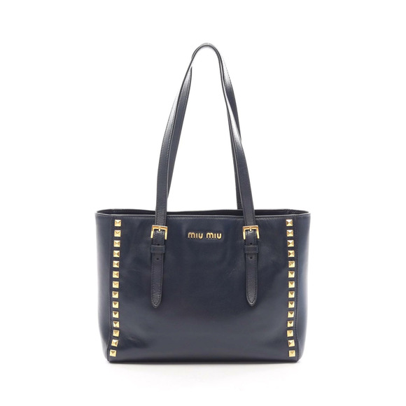 Miu Miu Handbags - Miu Miu Studded Tote Bag Leather Navy Blue